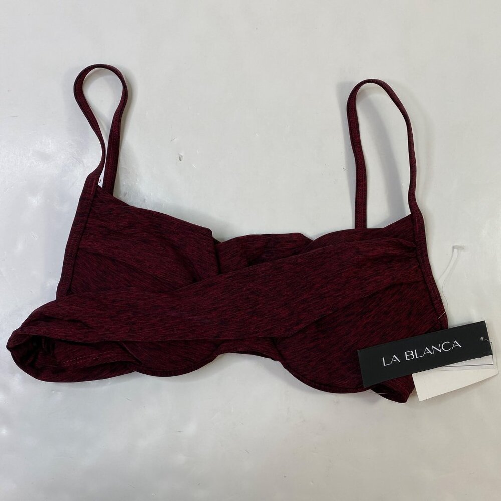 La Blanca Womens Burgundy Twist Front Bikini Adjustable Straps Swim Top Size 8
